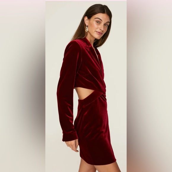 Nicholas Red Wine Velvet Dress w/ Side Cut Outs - Size & - Picture 4 of 11